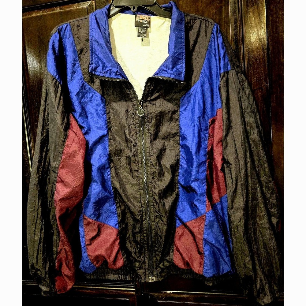 Vintage Authentic Works nylon color-block full-zip windbreaker jacket 90's XL
